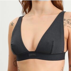 Skims Cotton Rib Plunge Bralette Bra Comfort Soot Black Extra Large